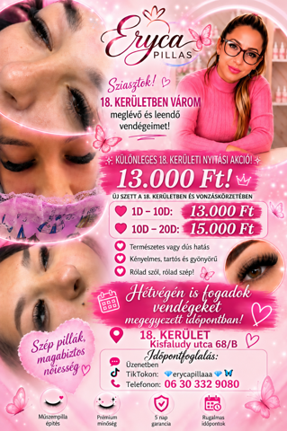 Eryca műszempilla építés — munkafotó 1