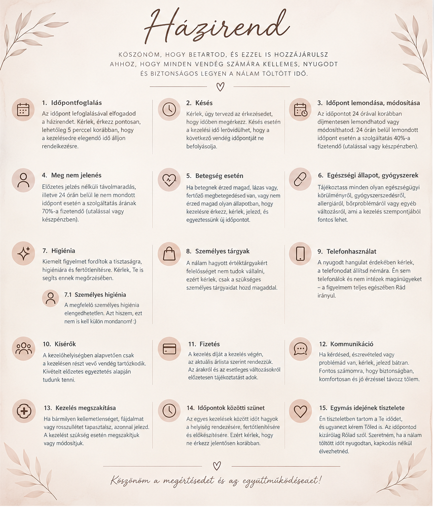 Regina Holistic Cosmetics házirendje